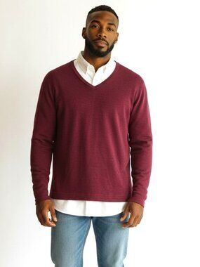 J.Crew Vintage Fleece Classic V Neck Sweater in Red Cranberry Wine